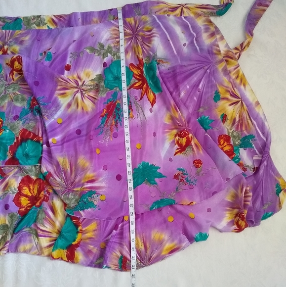 Vintage wrap silk blend purple floral flowy reversible skirt - Picture 5 of 7